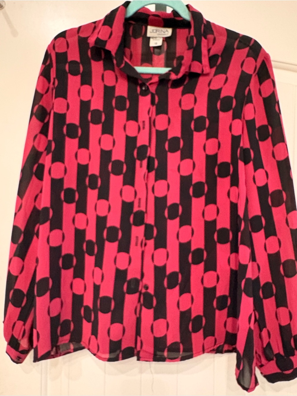 Pink and Black Geometric Button-Up Blouse